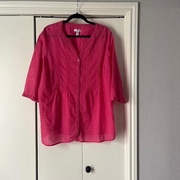 Croft & Barrow Tunic Top Swiss Dot Button Front 3/4‎ Sleeve Pink 2X - Picture 4 of 4